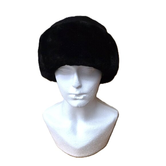 Vintage Black Pig Split Suede Russian-style Pillbox Hat Jackie O style Quiet Lux - Picture 1 of 6